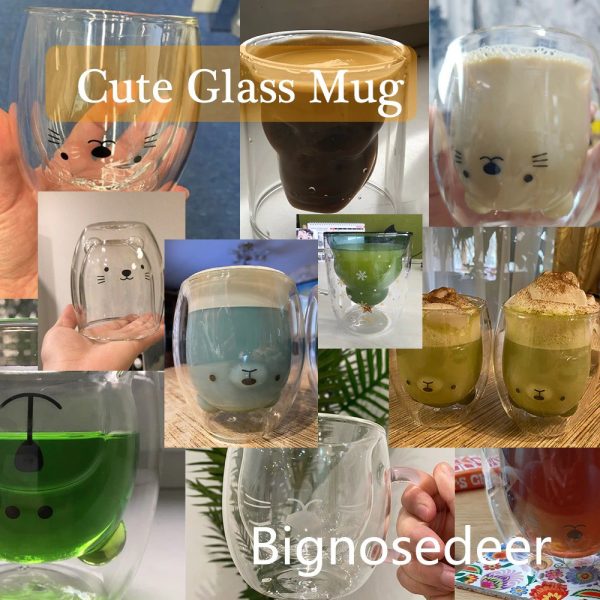 One Two Cups Cangkir Kopi Anti Panas Double-Wall Glass Cute Panda 230ml - BGD1 - Transparent