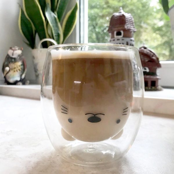 One Two Cups Cangkir Kopi Anti Panas Double-Wall Glass Cute Panda 230ml - BGD1 - Transparent