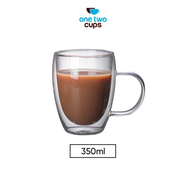 One Two Cups Gelas Cangkir Kopi Anti Panas Double-Wall Borosilicate Glass Round 350ml - Transparent