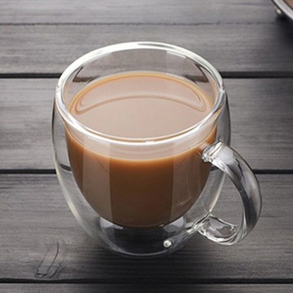 One Two Cups Gelas Cangkir Kopi Anti Panas Double-Wall Borosilicate Glass Round 350ml - Transparent
