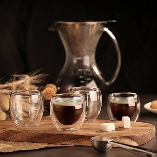 One Two Cups Cangkir Kopi Double Layer Glass Coffee Model Bunga 240ml