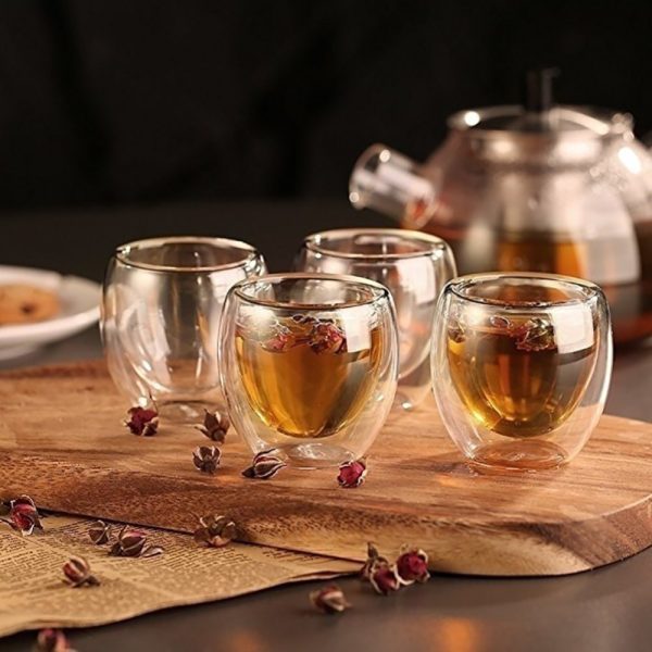 One Two Cups Cangkir Kopi Double Layer Glass Coffee Model Bunga 240ml
