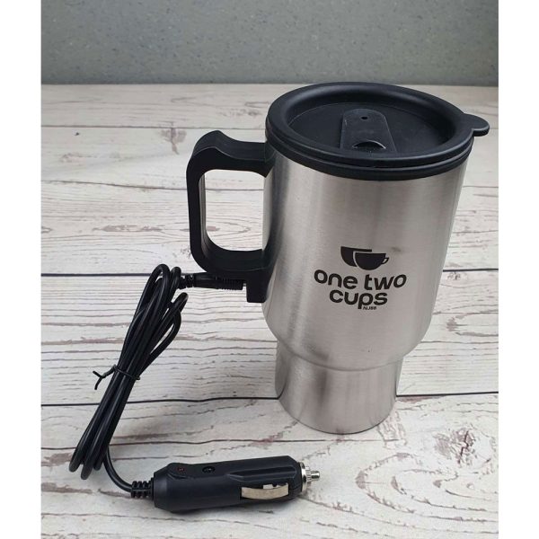 One Two Cups Gelas Insulasi Car Kettle Stainless Steel dengan Pemanas 12V 450ML - NJ88 - Silver