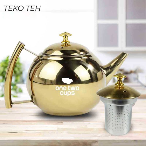 One Two Cups Teko Teh Stainless Steel Tahan Panas dengan Saringan 1L - A2