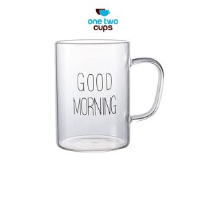 One Two Cups Gelas Glass Coffee Mug Desain Good Morning 400 ml - MD19
