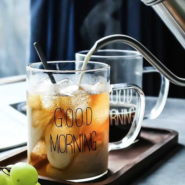 One Two Cups Gelas Glass Coffee Mug Desain Good Morning 400 ml - MD19