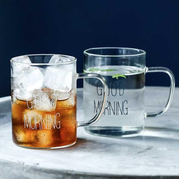 One Two Cups Gelas Glass Coffee Mug Desain Good Morning 400 ml - MD19