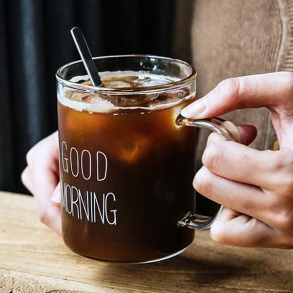 One Two Cups Gelas Glass Coffee Mug Desain Good Morning 400 ml - MD19