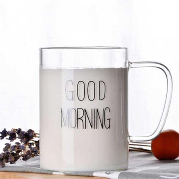 One Two Cups Gelas Glass Coffee Mug Desain Good Morning 400 ml - MD19