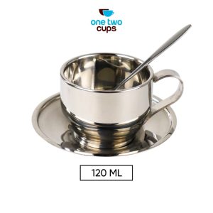 One Two Cups Set Cangkir Sendok Piring Kopi Stainless Steel - 201