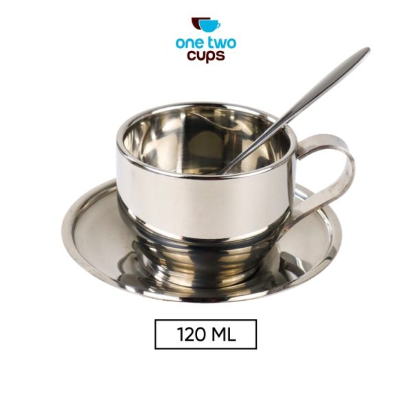 One Two Cups Set Cangkir Sendok Piring Kopi Stainless Steel - 201