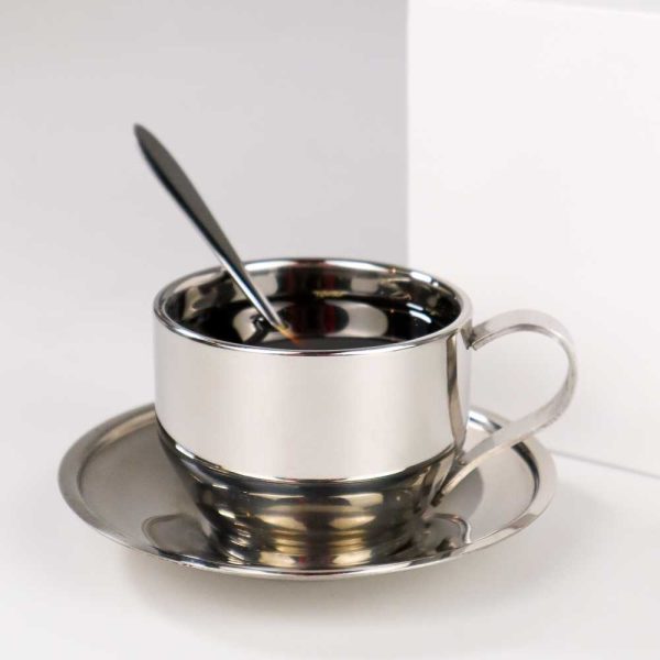 One Two Cups Set Cangkir Sendok Piring Kopi Stainless Steel - 201
