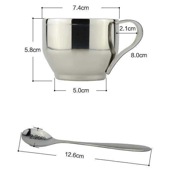 One Two Cups Set Cangkir Sendok Piring Kopi Stainless Steel - 201