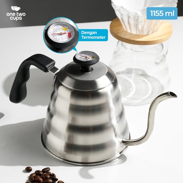 One Two Cups Coffee Maker Pot Drip Kettle Teko Barista with Thermometer - 1155ml