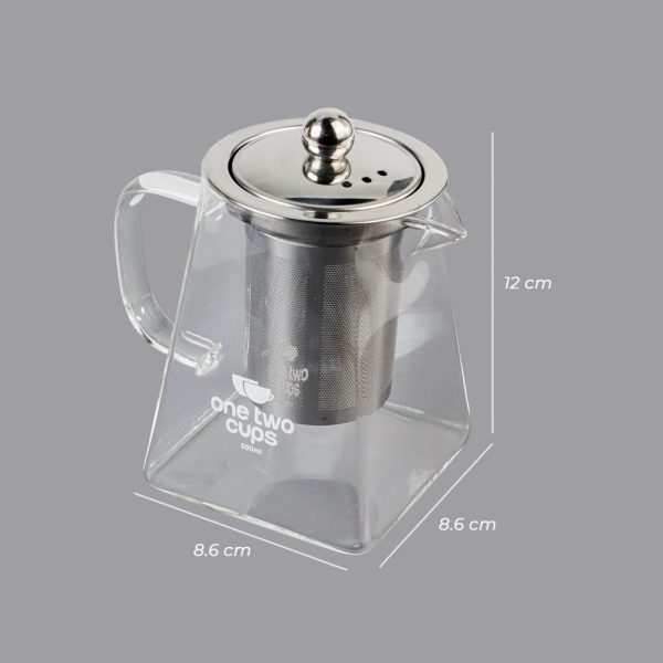 One Two Cups Teko Pitcher Teh Chinese Teapot Maker Borosilicate Glass 550ml - TP-761 - Transparent