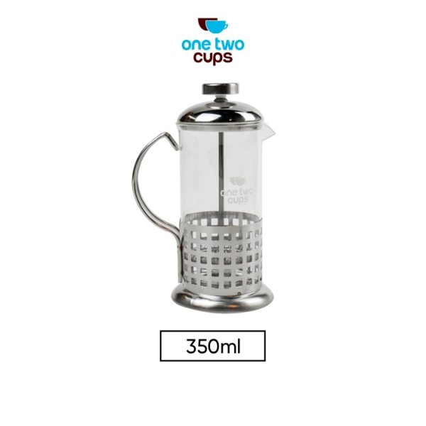 One Two Cups French Press Coffee Maker Pot Grid Pattern 350ml
