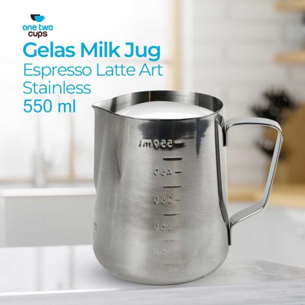 One Two Cups Gelas Pitcher Kopi Espresso Latte Art Stainless Steel 600ml