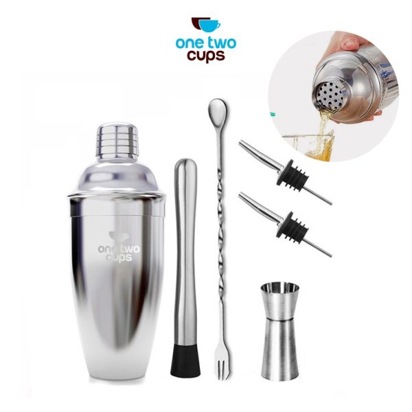 One Two Cups 6 in 1 Bartender Drink Bar Set Cocktail Shaker Stainless Steel 550ml - BA016 - Silver