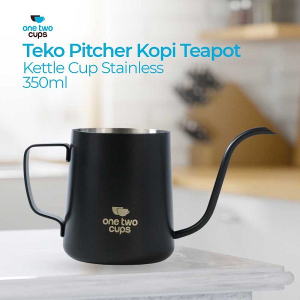 One Two Cups Teko Pitcher Kopi Teh Drip Kettle Cup Stainless Steel 350ml - Black