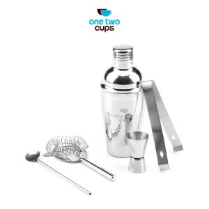 One Two Cups Bartender Drink Bar Set Cocktail Shaker Stainless Steel 5 in 1
