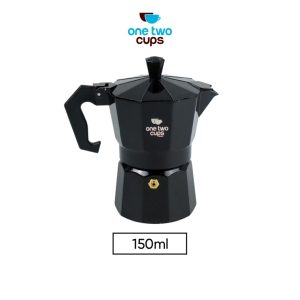 One Two Cups Espresso Coffee Maker Moka Pot Teko Stovetop Filter 150ml 3 Cups - MX001 - Black