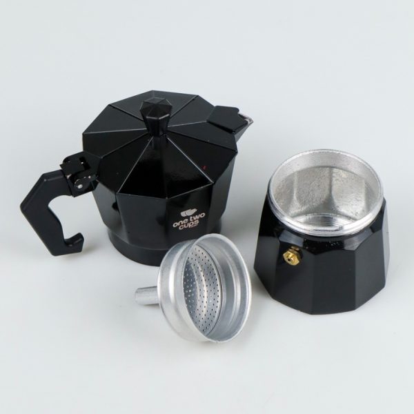 One Two Cups Espresso Coffee Maker Moka Pot Teko Stovetop Filter 150ml 3 Cups - MX001 - Black