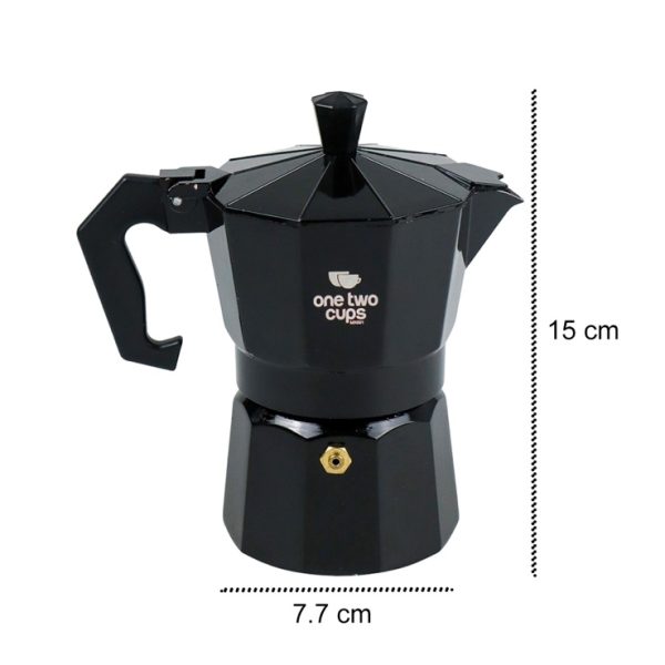 One Two Cups Espresso Coffee Maker Moka Pot Teko Stovetop Filter 150ml 3 Cups - MX001 - Black