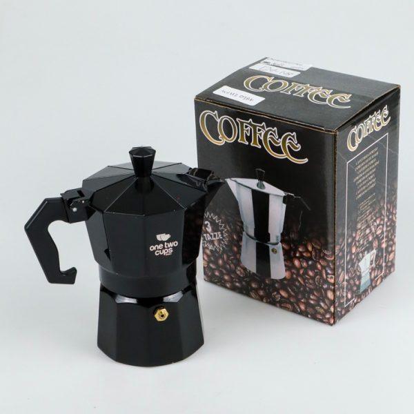 One Two Cups Espresso Coffee Maker Moka Pot Teko Stovetop Filter 150ml 3 Cups - MX001 - Black