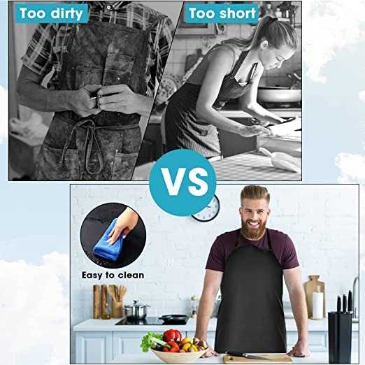 One Two Cups Celemek Masak Apron Dapur Kulit PU Waterproof Durable - ZHAP
