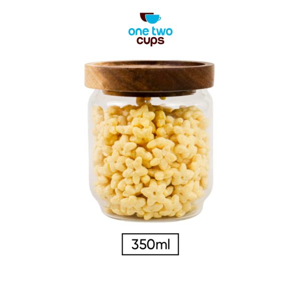 One Two Cups Toples Kaca Kedap Udara Canister Coffee Storage Wood Lid - SL01