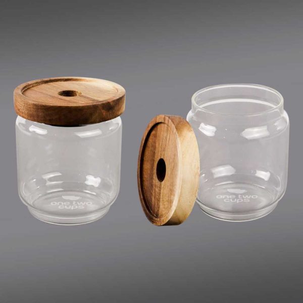 One Two Cups Toples Kaca Kedap Udara Canister Coffee Storage Wood Lid - SL01