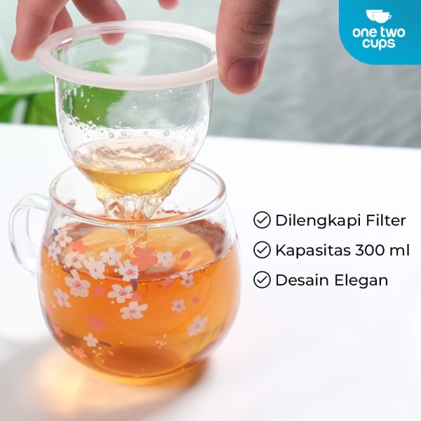 One Two Cups Gelas Cangkir Teh Tea Cup Mug 300ml with Infuser Filter - C224 - 300ML