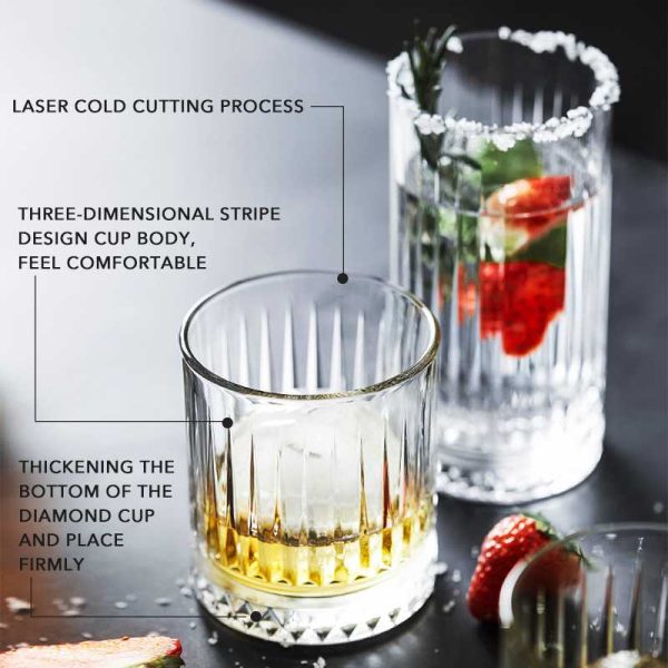 One Two Cups Gelas Kaca Aesthetic Kopi Teh Striped Crystal Glass 445ml - EL-45