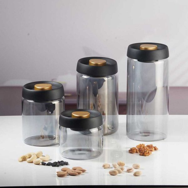 One Two Cups Toples Kaca Penyimpanan Biji Kopi Vacuum Sealed Lid - SE41-Gray