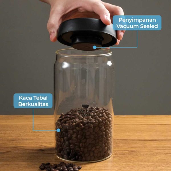 One Two Cups Toples Kaca Penyimpanan Biji Kopi Vacuum Sealed Lid - SE41-Gray