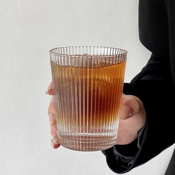One Two Cups Gelas Kaca Aesthetic Kopi Teh Simple Stripe Glass - IN-34