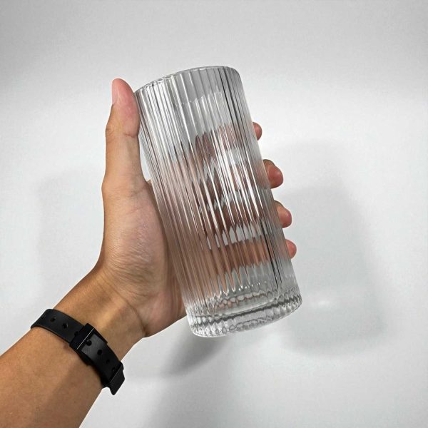 One Two Cups Gelas Kaca Aesthetic Kopi Teh Simple Stripe Glass - IN-34