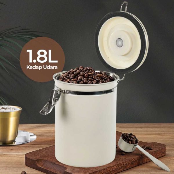 One Two Cups Toples Stainless Biji Kopi Rekam Tanggal Storage Jar - MSS19