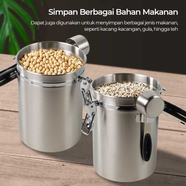 One Two Cups Toples Stainless Biji Kopi Rekam Tanggal Storage Jar - MSS19