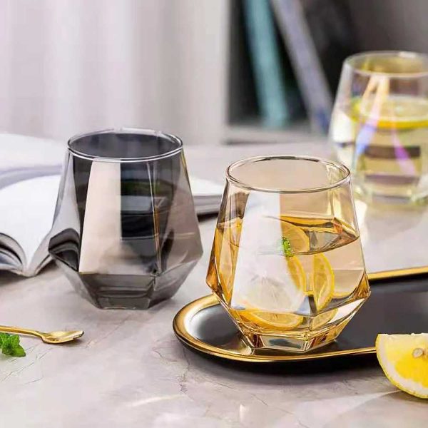 One Two Cups Gelas Kaca Aesthetic Kopi Teh Diamond Crystal Glass 310ml - GW107