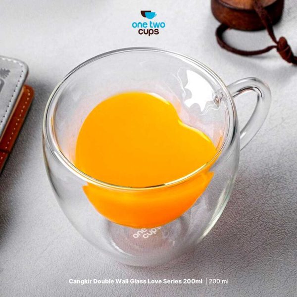 One Two Cups Cangkir Kopi Kaca Tahan Panas Double Wall Love Cup 140ml - CV2103l