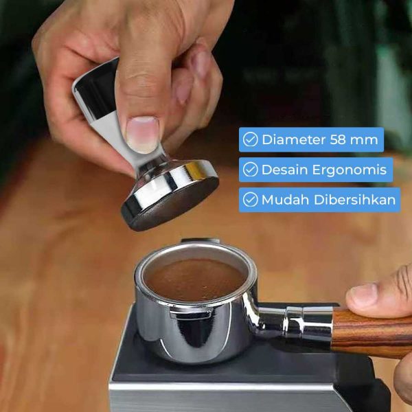 One Two Cups Tamper Kopi Espresso Press Flat Hammer Stainless Steel - FEN58