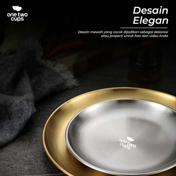 One Two Cups Piring Makan European Style Stainless Steel 20cm - Silver