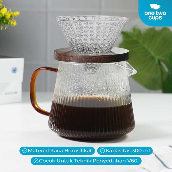 One Two Cups Coffee Server V60 Drip Pour Over Borosilicate Glass - SPA865