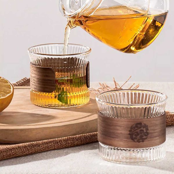 One Two Cups Gelas Japanese Style Rock Glass Wood Sleeve 130ml - GN13