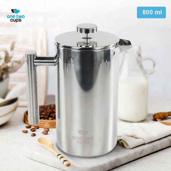 One Two Cups French Press Coffee Maker Pot Stainless Steel - FP1L -800ML