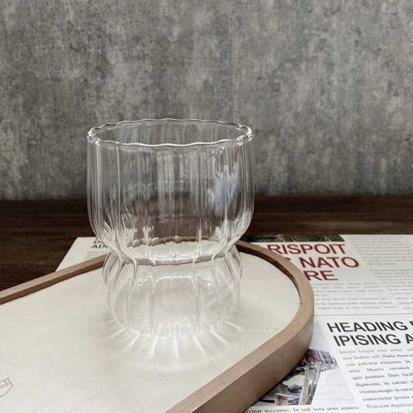 One Two Cups Gelas Kaca Aesthetic Kopi Teh Wave Stripe Glass 330ml - T031