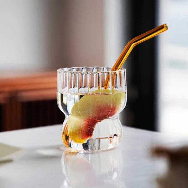 One Two Cups Gelas Kaca Aesthetic Kopi Teh Wave Stripe Glass 330ml - T031