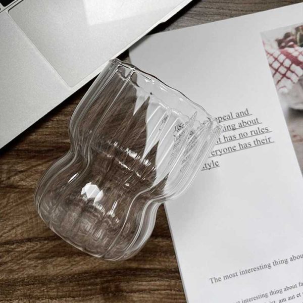 One Two Cups Gelas Kaca Aesthetic Kopi Teh Wave Stripe Glass 330ml - T031