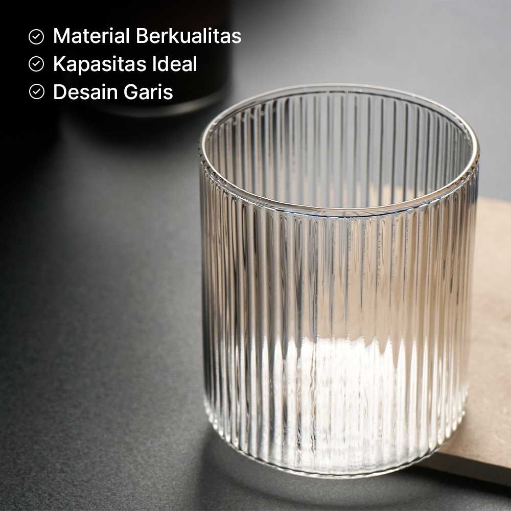 One Two Cups Gelas Kaca Aesthetic Kopi Dirty Latte Stripe Glass 300ml - KT011
